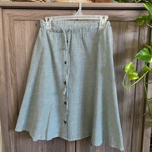 Green and white stripe midi summer skirt